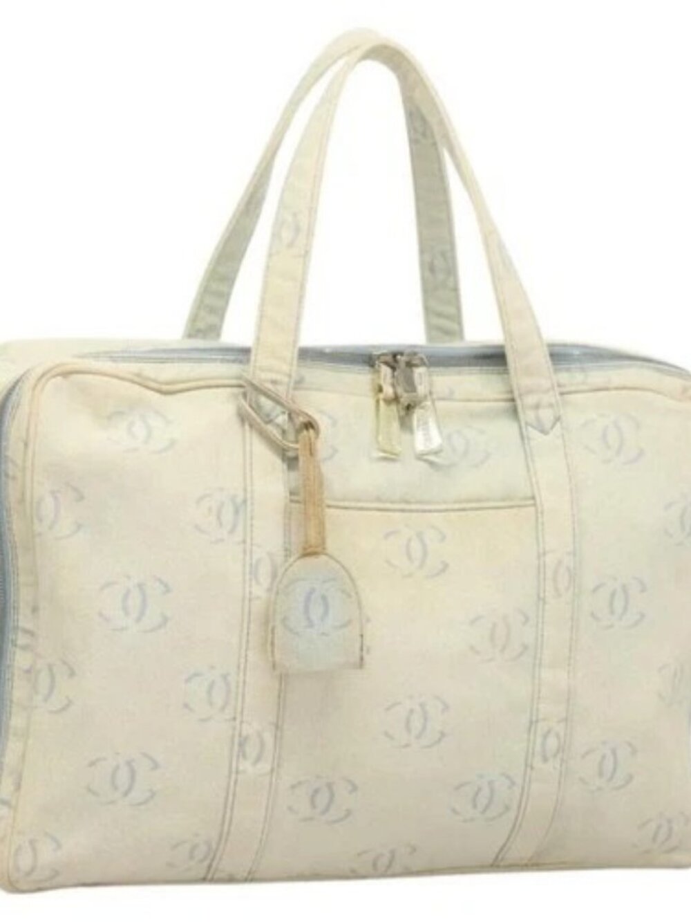 CHANEL Hand Bag Denim Light Blue Silver CC Auth 126457